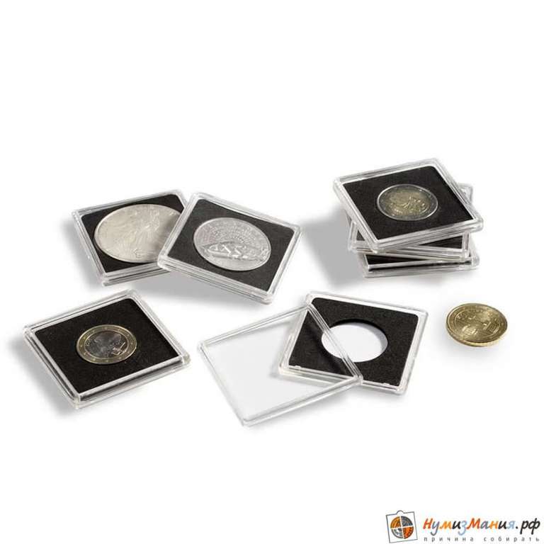 Капсула для монет из прозрачного стекла с чёрной вставкой Quadrum (Квадрум) 19 мм Leuchtturm 