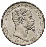 (№1850km142.1) Монета Италия 1850 год 1 Lira (Витторио Эмануэле II)