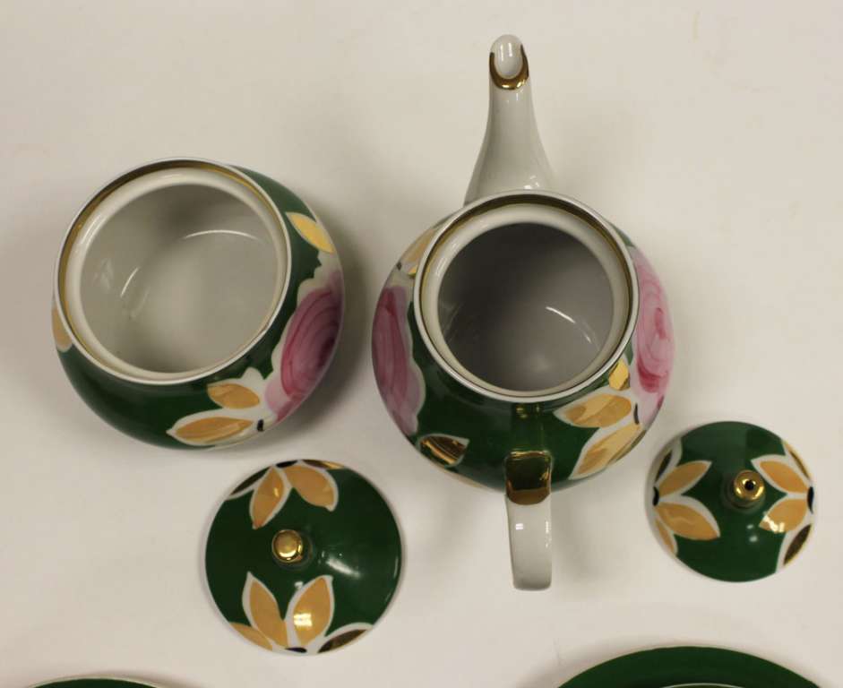 Чайный набор на 2 персоны &quot;Чайная роза&quot;, фарфор Дулёво, 1989 г., 8 предметов (см. фото)