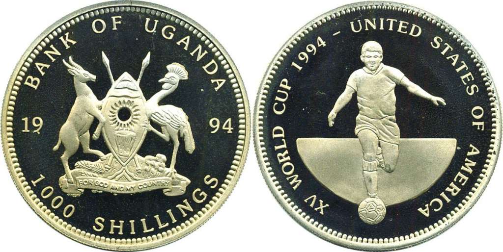 (1994) Монета Уганда 1994 год 1000 шиллингов &quot;ЧМ по Футболу США 1994&quot;  Медь-Никель  Буклет с маркой
