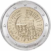 014 Монета Германия (ФРГ) 2015 год 2 евро Объединение Германии 25 лет Двор J Биметалл  UNC
