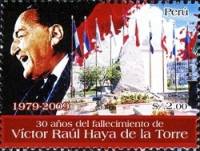 (№2009-2414) Марка Перу 2009 год "Виктор Рауль Айя де ла Торре", Гашеная