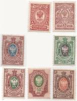 1908-097 098 102 104-107 Серия Набор марок 7 шт Россия Без ВЗ, Верт мел сетка  19 выпуск III O