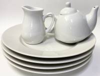 Набор посуды 7 предметов тарелки + чайник + молочник белый фарфор