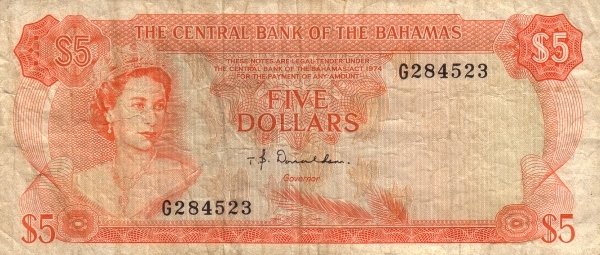 (№1974P-37a) Банкнота Багамские острова 1974 год &quot;5 Dollars&quot;