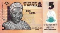 (2017) Банкнота Нигерия 2017 год 5 найра "Абубакар Тафава Балева" Пластик  UNC
