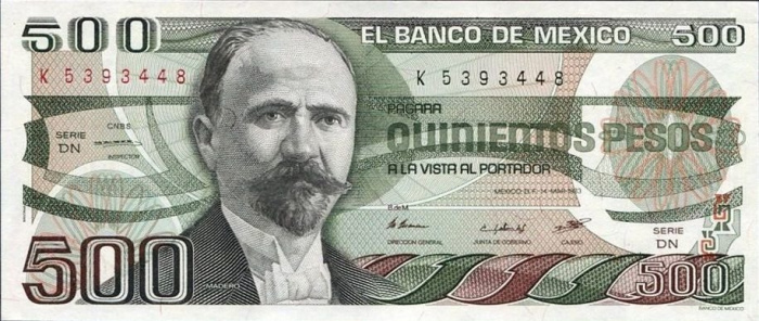 (,) Банкнота Мексика 1983 год 500 песо &quot;Франсиско Мадеро&quot;   UNC