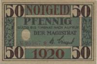 (№1920) Банкнота Германия 1920 год "50 Pfennig"