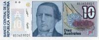(1987) Банкнота Аргентина 1987 год 10 аустралей "Сантьяго Дерки"   UNC