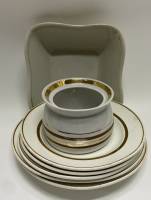 Тарелки десертные салатник сахарница фарфор белый с позолотой