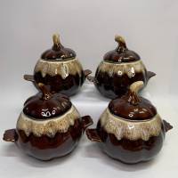 Горшки с крышками для запекания 4 штуки обливная керамика СССР винтаж