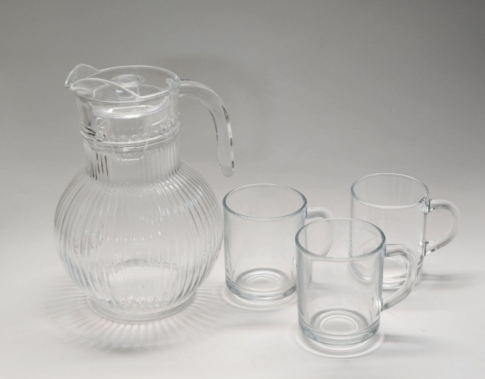 Кувшин и 3 кружки прозачное стекло