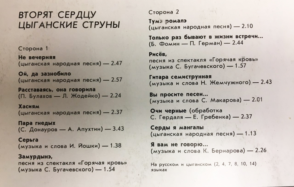 Пластинка виниловая В. Агафонов Вторят сердцу цыганские струны Мелодия 300 мм. Very good