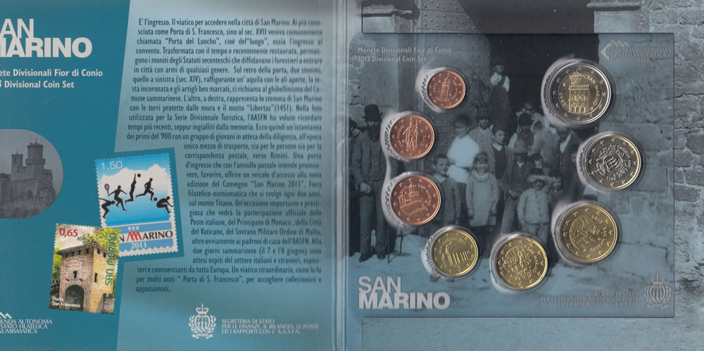 (2013, 8 монет) Набор Сан-Марино 2013 год &quot;Церковь Святого Франциска&quot; Буклет  BU
