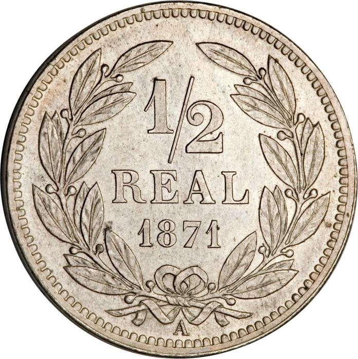 (№1869km32) Монета Гондурас 1869 год frac12; Real