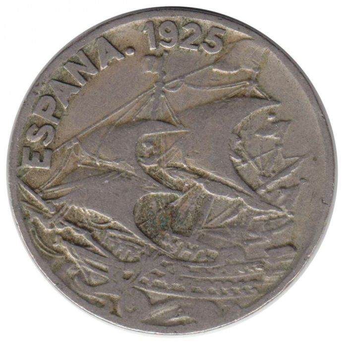 (1925) Монета Испания 1925 год 25 сантимов &quot;Парусник&quot;  Медь-Никель  VF
