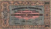 (№1928P-33f.2) Банкнота Швейцария 1928 год "20 Franken/Francs/Franchi" (Подписи: Sarasin  Schnyder  
