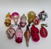 Набор ёлочных игрушек "Ассорти", стекло, 11 шт., СССР 