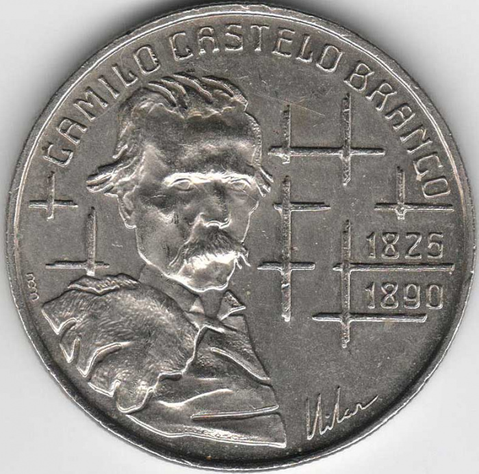 (1990) Монета Португалия 1990 год 100 эскудо &quot;Камилу Каштелу Бранку&quot;  Медь-Никель  UNC