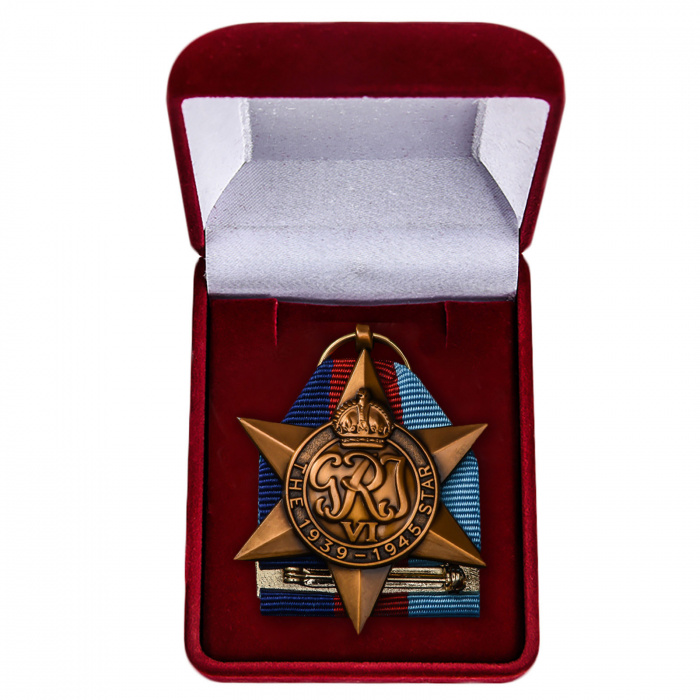 Копия: Медаль  &quot;Наградная звезда 1939-1945 Великобритания&quot;  в бархатном футляре