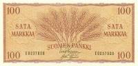 (1957) Банкнота Финляндия 1957 год 100 марок  Leinonen - Aspelund  UNC
