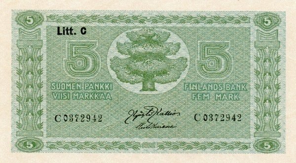 (,) Банкнота Финляндия 1922 год 5 марок    UNC