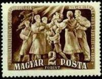 (1950-023) Марка Венгрия "Встреча солдат (Коричневая)"    5 лет освобождения Венгрии от нацизма III 