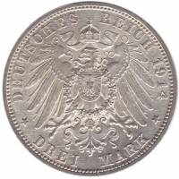 (,) Монета Германия (Бавария) 1914 год 3 марки   Серебро Ag 900  XF