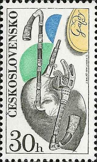 (1974-027) Марка Чехословакия &quot;Волынка&quot; ,  II Θ
