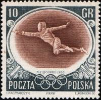 (1956-032) Марка Польша "Фехтование"   XVI Олимпийские игры в Мельбурне I Θ