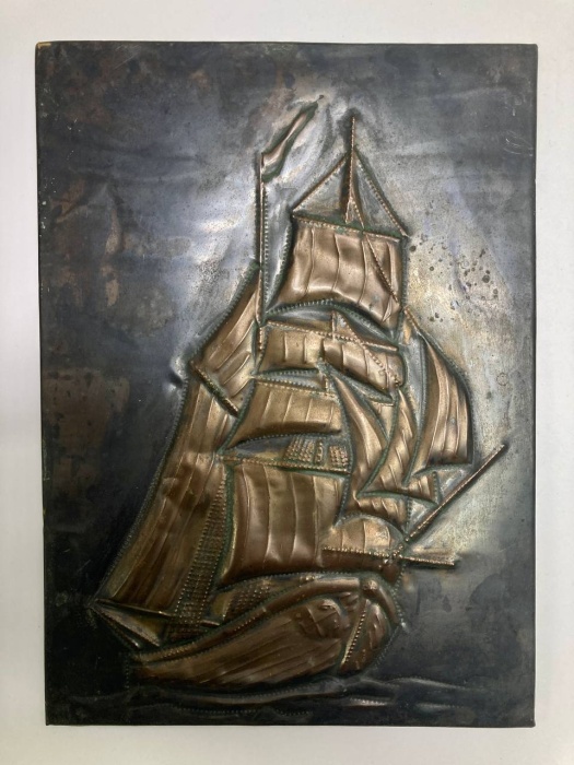 Панно корабль, чеканка, СССР