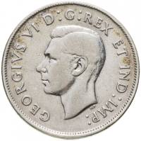 1940 Монета Канада 50 центов Георг VI Серебро Ag 800  XF