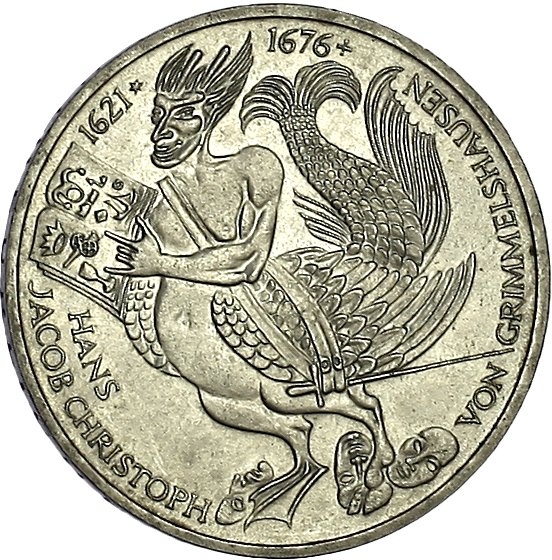 (1976d) Монета Германия (ФРГ) 1976 год 5 марок &quot;Ганс фон Гриммельсгаузен&quot;  Серебро Ag 625  PROOF