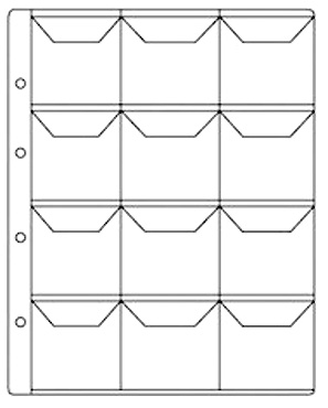 Листы для монет КЛМ-12К на 12 ячеек, с карманами, 5шт. Россия, #2025012