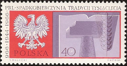 (1966-087) Марка Польша "Символ науки и работы"   1000 лет Польше №2 III O