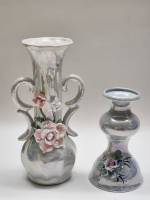 Вазы 2 штуки фарфор перламутр лепнина объемные цветы с ручками и без