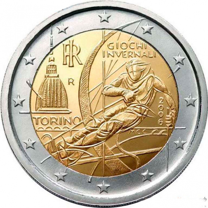 (003) Монета Италия 2006 год 2 евро &quot;XX Зимняя Олимпиада Турин 2006&quot;  Биметалл  VF