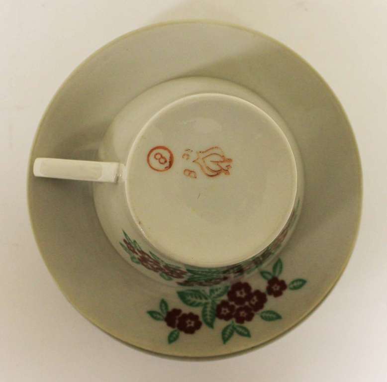 Чайный сервиз на 6 персон ПФЗ (Пролетарий), фарфор, СССР, 11 предметов (не хватает 2-х чашек)