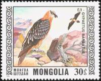(1976-026) Марка Монголия "Бородач"    Охраняемые виды хищных птиц III Θ