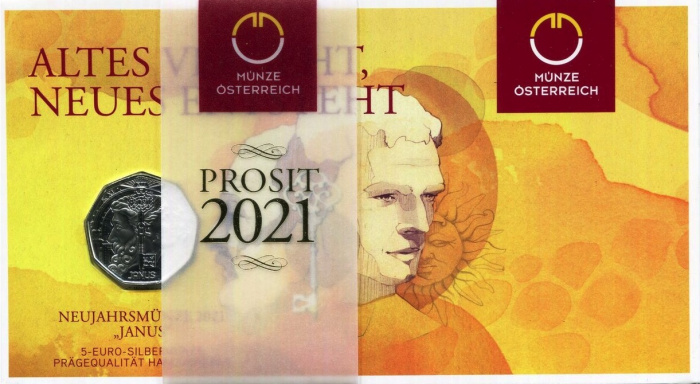 (2021) Монета Австрия 2021 год 5 евро &quot;Янус&quot;  Серебро Ag 925  PROOF