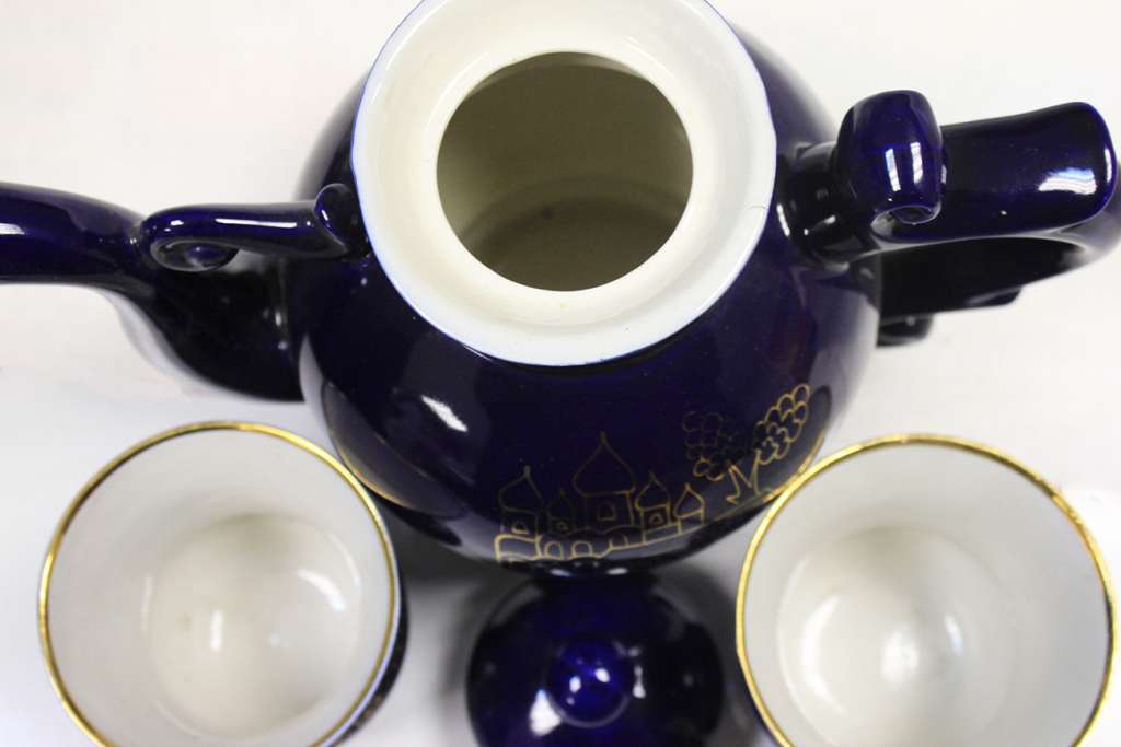 Сервиз чайный &quot;Новгород&quot;, 3 предмета., кобальт, СССР 70-е г., СССР (есть скол, см. фото)