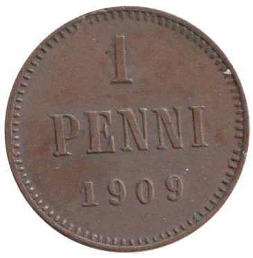 (1909) Монета Финляндия 1909 год 1 пенни   Медь  XF