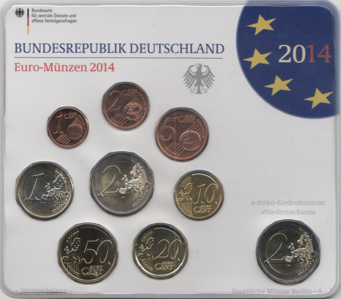 (2014a, 9 монет) Набор монет Германия (ФРГ) 2014 год &quot;Годовой набор&quot;   Буклет