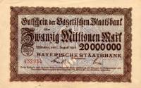 (№1923) Банкнота Германия 1923 год "20,000,000 Mark"