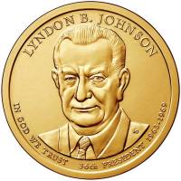 (36d) Монета США 2015 год 1 доллар "Линдон Джонсон" 2015 год Латунь  VF