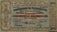 (№1929P-33g.2) Банкнота Швейцария 1929 год "20 Franken/Francs/Franchi" (Подписи: Sarasin  Schnyder  