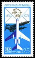 (1974-083) Марка Германия (ГДР) "Самолеты"    UPU 100 лет II Θ