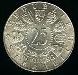 (,) Монета Австрия 1960 год 25 шиллингов   Серебро Ag 800  UNC