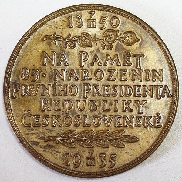 Настольная медаль &quot;85-летию президента Томаша Масарика&quot;, Чехословакия, 1935г. (XF)