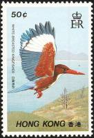 (№1988-536) Марка Гонконг 1988 год "Whitethroated Зимородок Зимородок smyrnensis", Гашеная